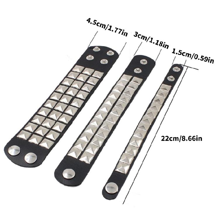 Black Leather Punk Bracelet Square Studs Bracelet Square Rivet Wristband Leather Texture for Matching Trendy Look