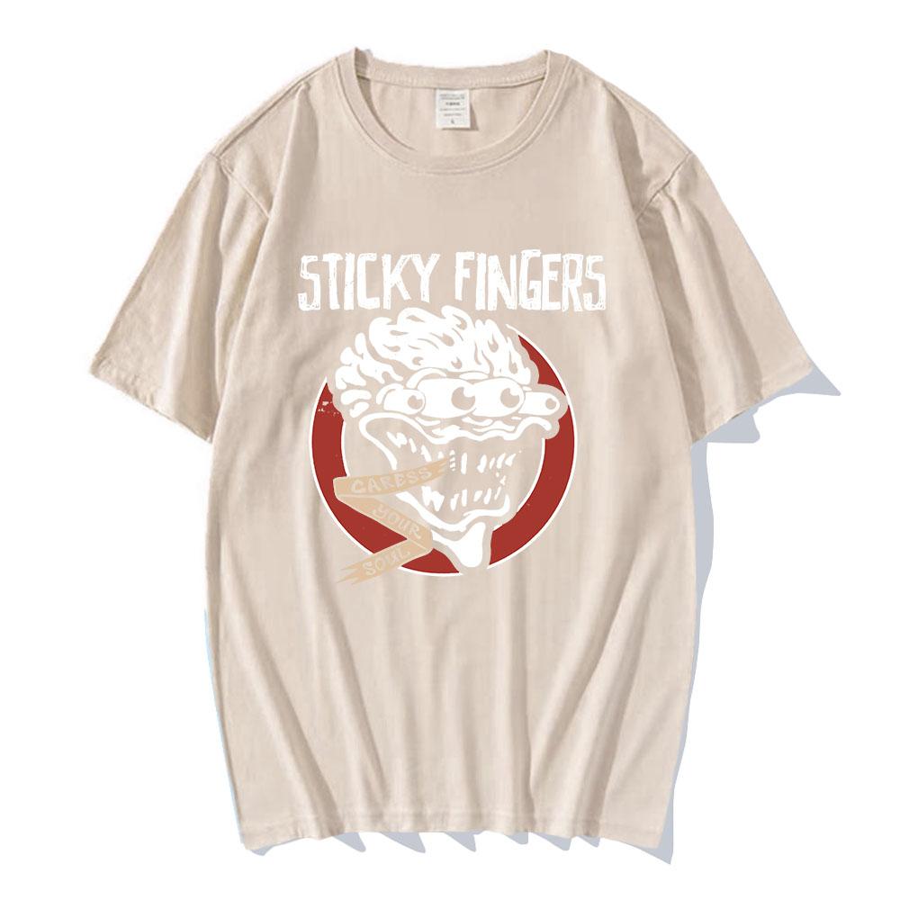 CARESS YOUR SOUL RINGER TEE Rock Band Sticky Fingers STI FI Tshirts Short Sleeve Cotton Male T-shirt Graphic Print T Shirt Mens