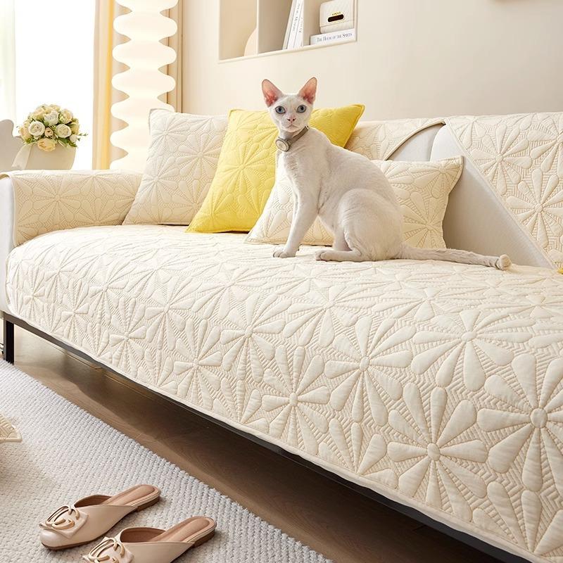 Cream Style Sofa Cushion Four Seasons Universal Non-Slip Fabric Cushion Simple Modern Washed Cotton Sofa Cover Cover Cloth