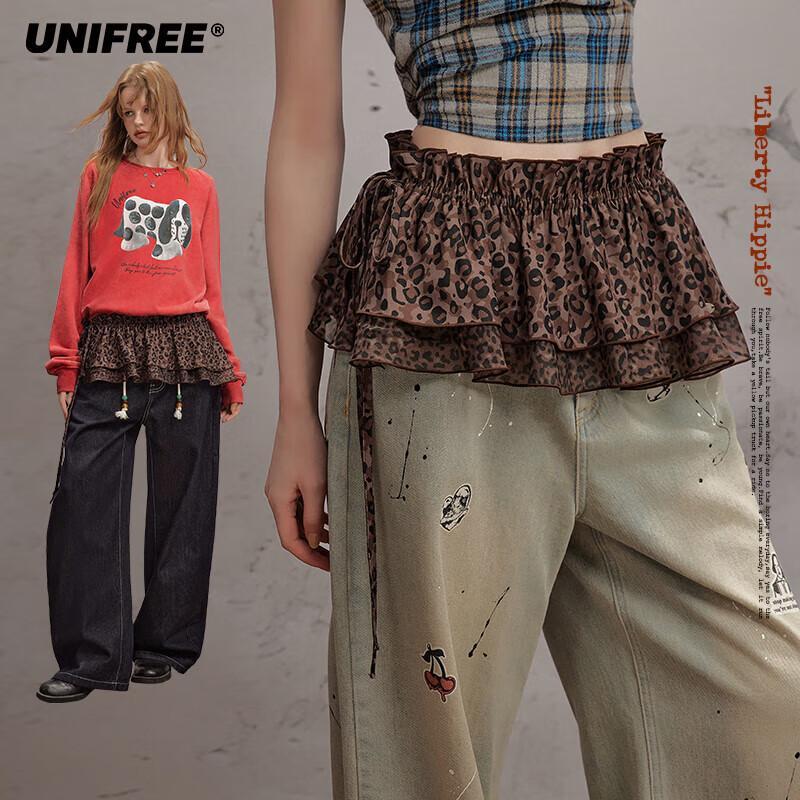 UNIFREE Leopard Print Organza Chiffon Mini Skirt OS