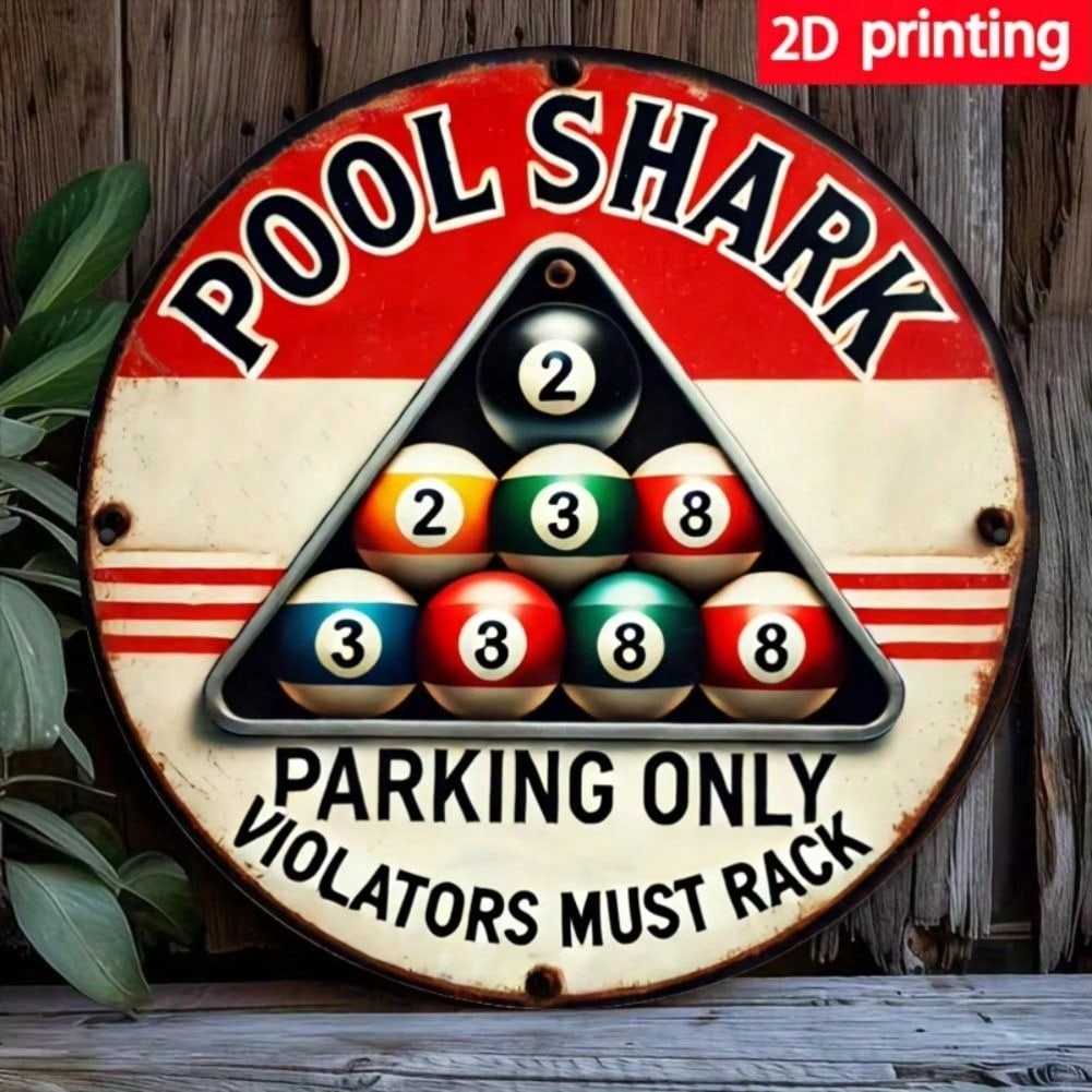 

Vintage Metal Wall Sign Parking Only Humorous Billiard Balls Design Easy Hang Home Bar Man Cave Decor 20x20