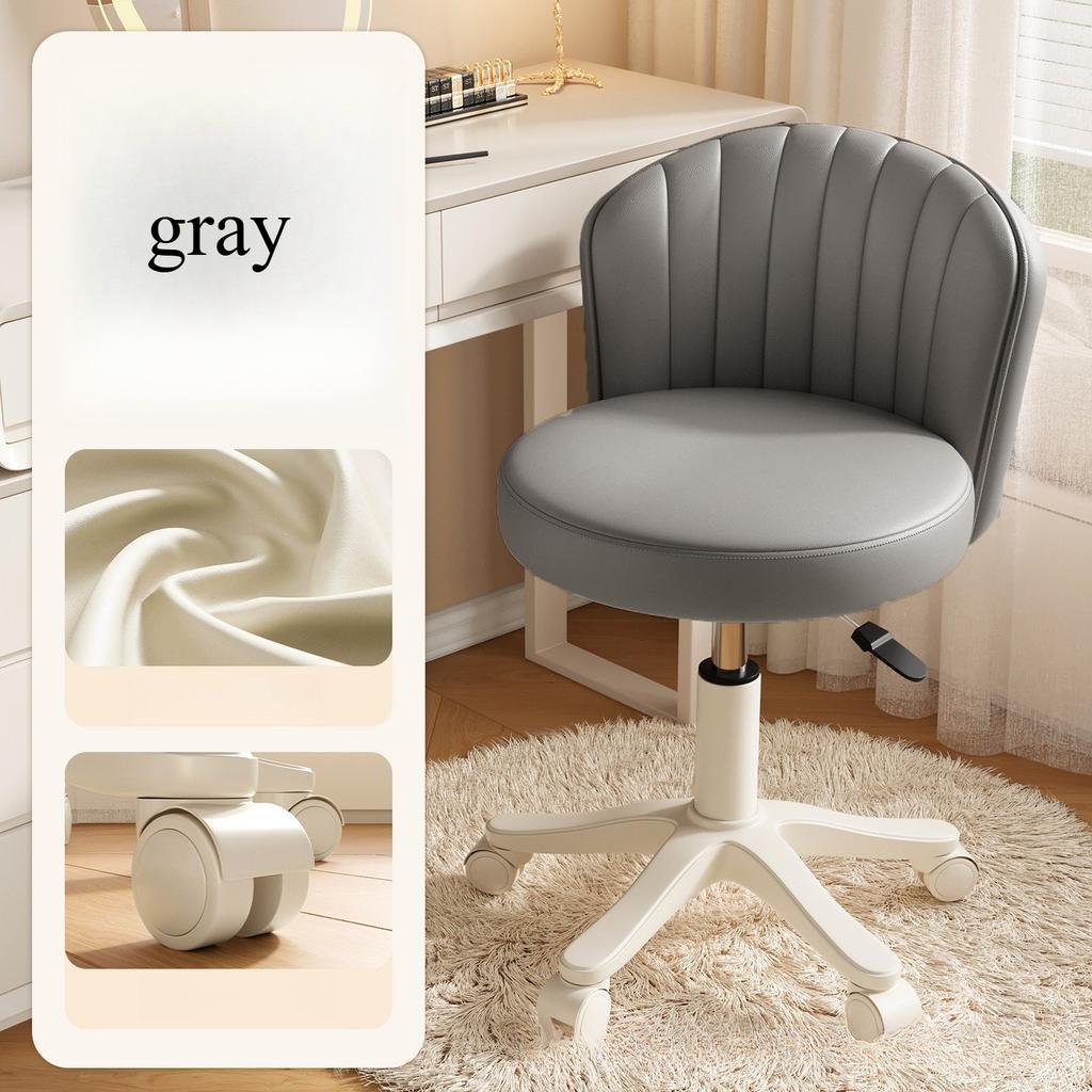 Scaun rotativ la 360° cu înălțime reglabilă, Scaun de machiaj, Scaun pentru dormitor, Scaun pentru masă de toaletă cu roți, Scaun cu spătar, Scaun de toaletă din piele