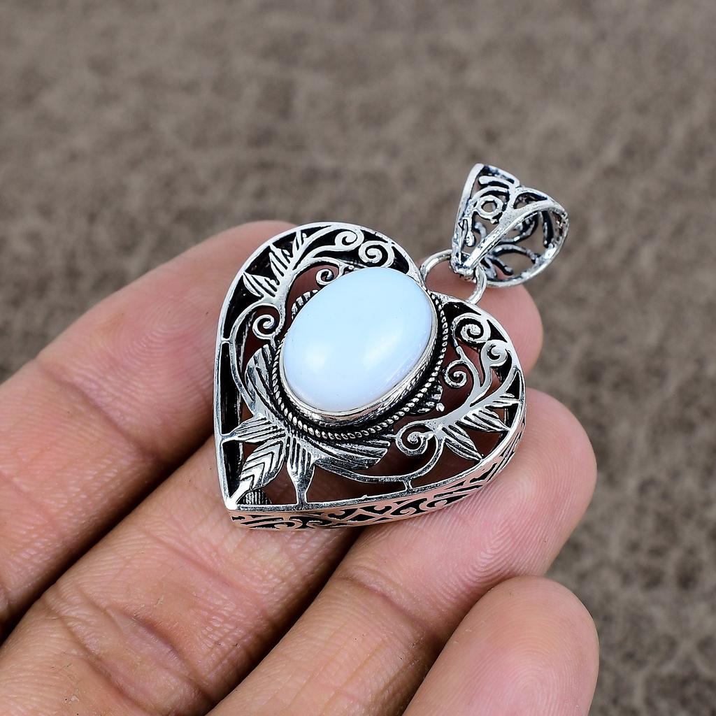 Milky Opal Gemstone Handmade 925 Sterling Silver Jewelry Pendant 1.77" KKG-10