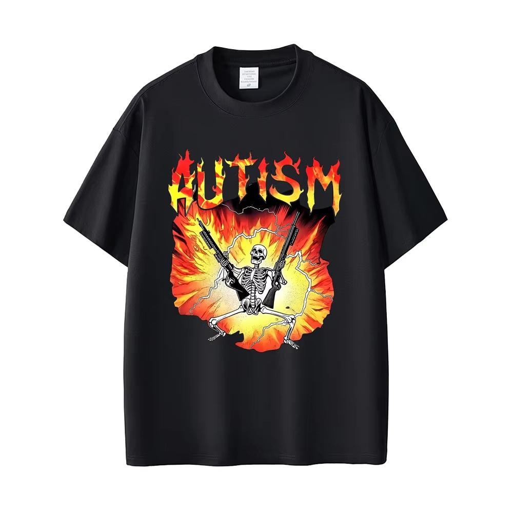 

Autism Funny Skeleton T-shirt Autistic Meme Graphic T Shirts Men Women Casual Retro Cotton T-shirts Unisex Oversized Streetwear 5XL