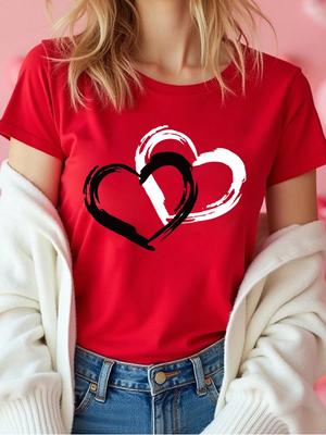 T-shirt d'été pour femmes avec imprimé cœur d'amour tendance, vêtements graphiques décontractés, t-shirt à manches courtes pour femme, streetwear