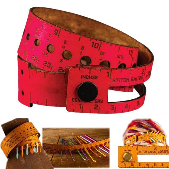 Leather 7-in-1 Measuring Tool Multifunctional 18" Wrist Ruler with Stitch Gauge Yarn Tester Stitch Markers