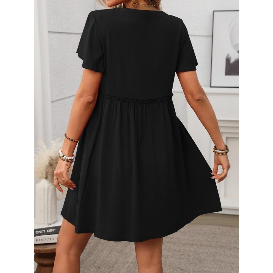 Summer Vacation V-neck Short Sleeved Ruffled Dress for Women Dress