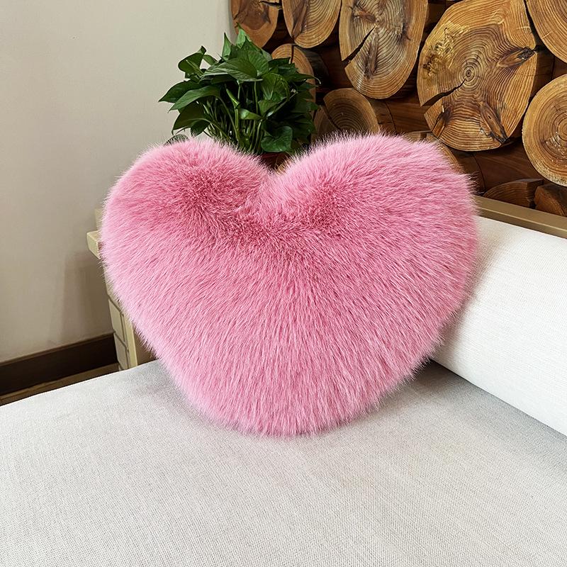 Heart-Shaped Faux Fur Throw Pillow - Plush Sofa Cushion, Cute Gift for Girlfriend, Living Room Decor