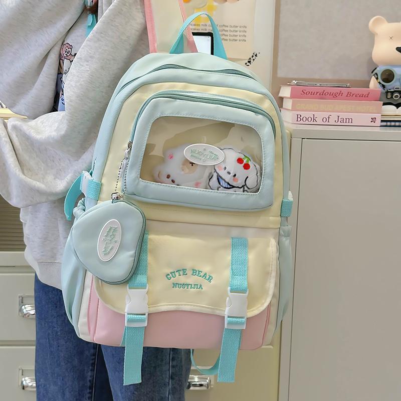 Girls Backpack Junior High School Student Backpack Color Contrast Student Schoolbag
