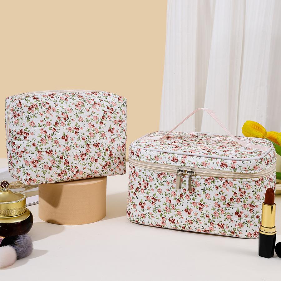 1PC Floral Makeup Bag Portable Simple Square Makeup Storage Bag Travel Toiletry Bag
