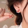 18k Real Gold Electroplated Red Oil Dripping Zircon Pony Stud Earrings Natal Year Earrings New Chinese Niche Earrings