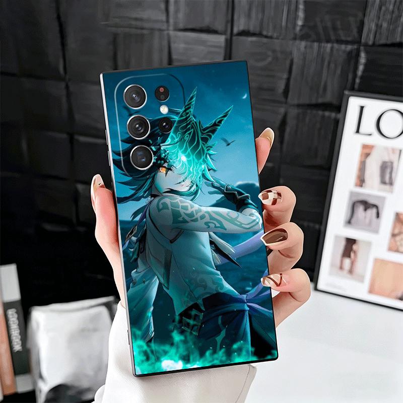 Genshin Impact Xiao Weiche Handyhülle für Samsung Galaxy S26 S25 Edge S24 Ultra S23 Plus S22 S21 FE S20 Schwarze Rückseite