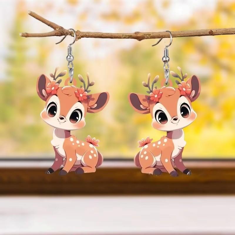 1 Pair of Cute and Charming Christmas Elk Earrings, 2D Acrylic Cartoon Earrings Holiday Gift