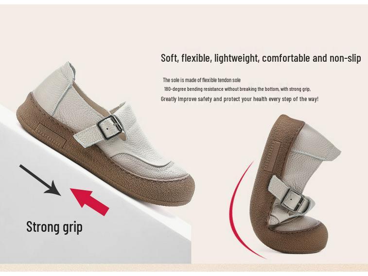 Dámské retro boty z hovězí kůže s kulatou špičkou a měkkou podrážkou - Všestranný styl pro jaro 2025