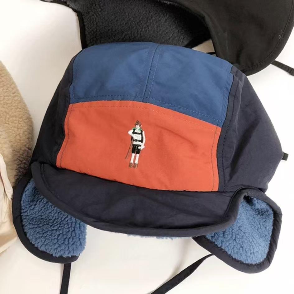 Japanese Style 5-Panel Bomber Hats Men Women Autumn Winter Fleece Ear Protection Baseball Cap Color Matching Warm Ski Pilot Hat