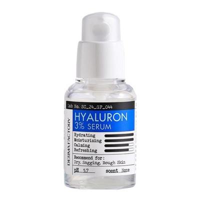 DERMA FACTORY Hyaluron 3% Serum 30ml - Huidkalmerende Hydratatie met Hoge Zuiverheid en Laag Moleculair Gewicht