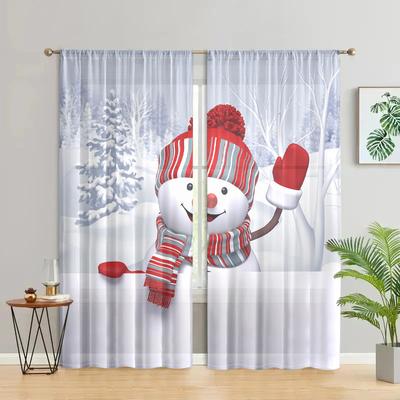 2 Pieces, Christmas Snowman Curtains -30% Blackout - Suitable for Living Room, Bedroom, Kitchen, Home Decoration