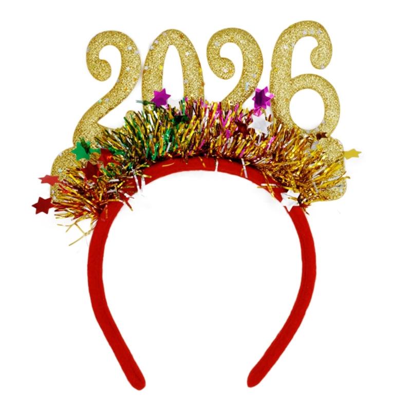 Year of 2026 Glittering Hairband For Adult Kids Adjustable Plastic Hair Hoop Festival Head Accessory for Holiday Event