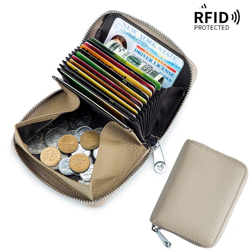 Card bag, leather RFID Japanese change bag, zipper card cover, women's organ card bag, large capacity