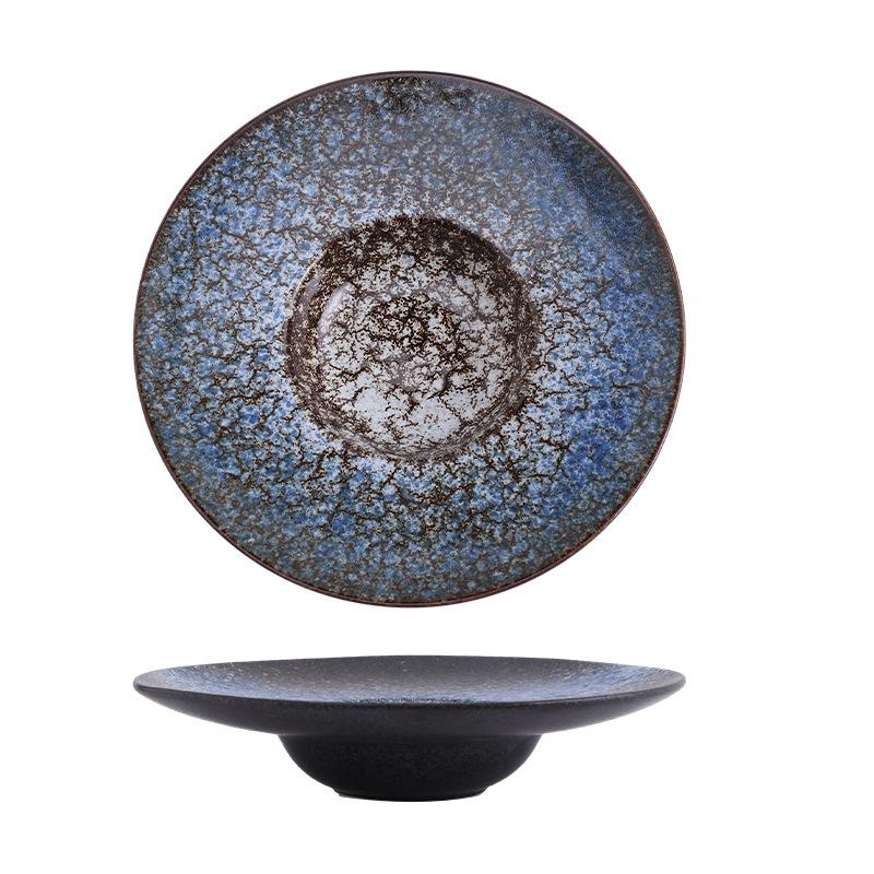 Keramisk japansk stråhatt pastatallerken suppetallerken kreativ pastasalat retro flygende tallerken rund dyp suppe