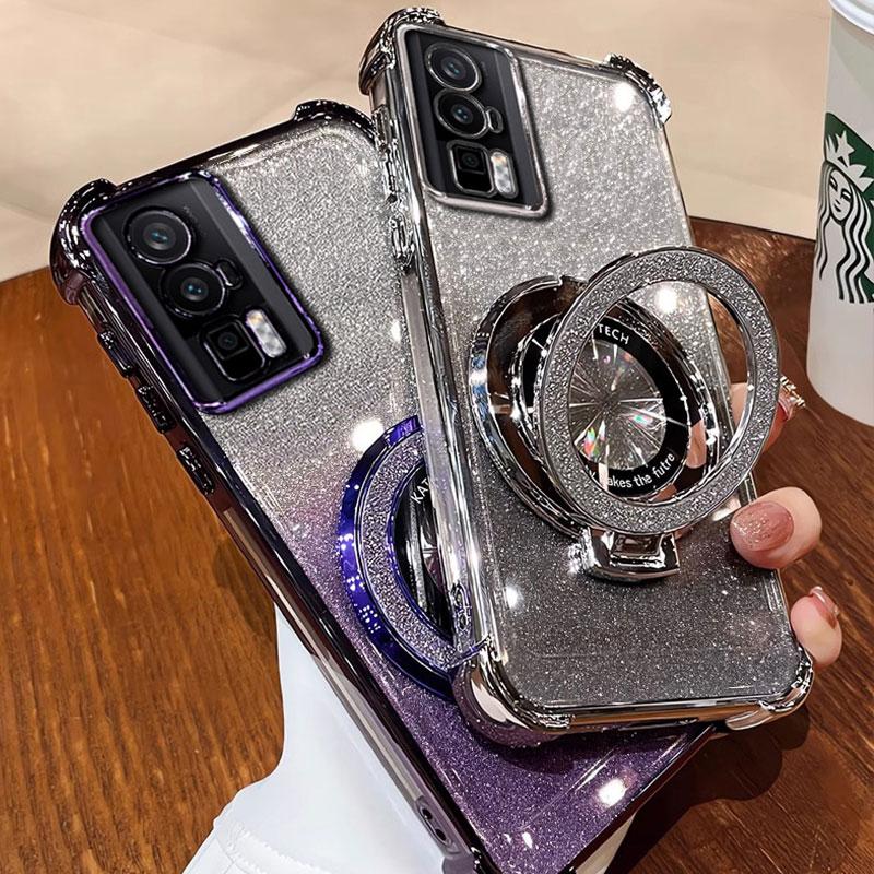 F5pro Case Luxury Magnetic Bracket Shockproof Cover For Xiaomi poco F6 X6 F5 Redmi 13 14 PRo F3 13T 12T Case with Holder shiny Glitter