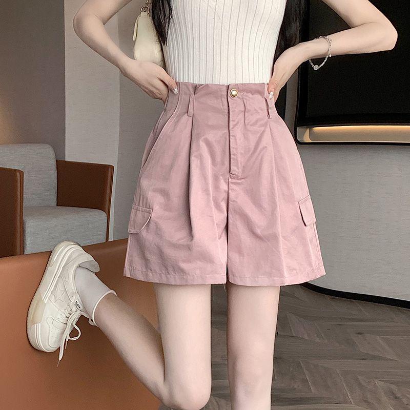 

Women s High-Waisted Cargo Shorts - Summer 2026 Japanese Design, Loose Wide-Leg Casual Pants S (75-90 catties) розовый