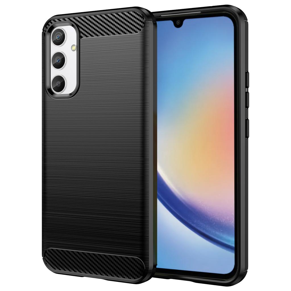 For Samsung Galaxy A34 5G Soft TPU Phone Case Carbon Fiber Texture Brushed Back Cover