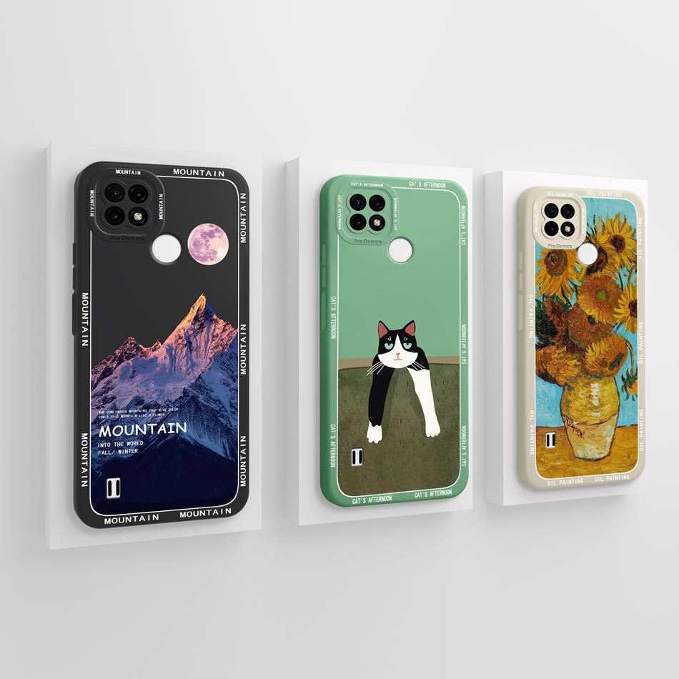 For Realme C21 C21Y C25 C25Y C25S Case Soft Liquid Silicone Phone Housing For Realme C 21 C 25 Anti Drop Artistic Back Covers