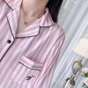 Rosa gestreiftes Pyjama-Set, Loungewear, lange Ärmel, Hose, Homewear, bedrucktes Revers, Nachtwäsche aus Satin, lockere Freizeitnachtwäsche für Damen