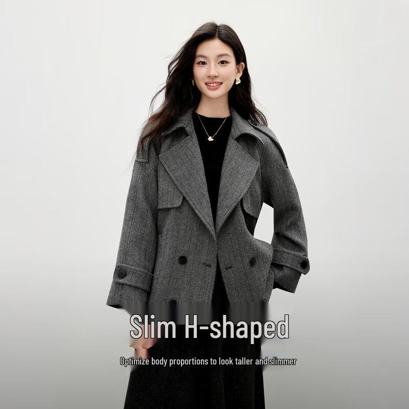 

Qiu Shui Yi Ren Women s Classic Double-Breasted Wool Blend Coat L
