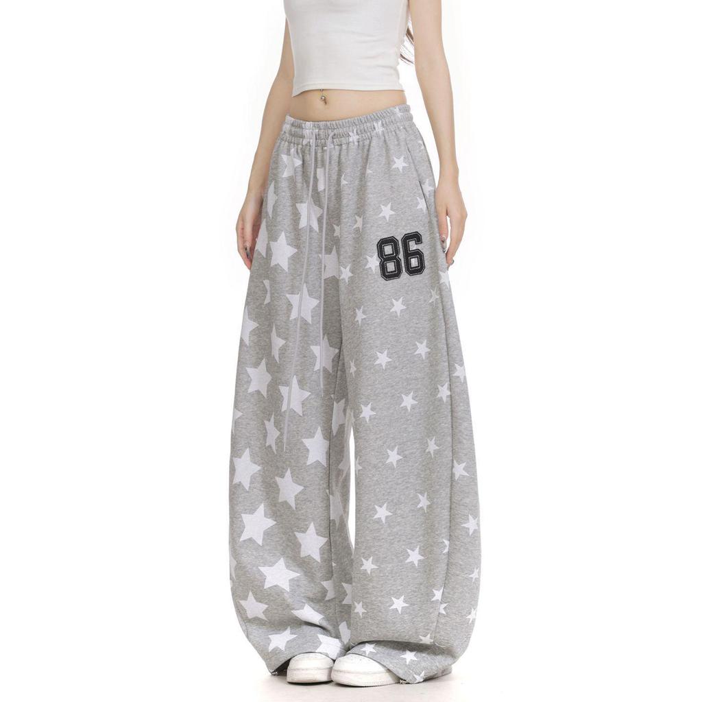 Women's Retro Star Print Curved Blade Sweatpants - Loose Wide-Leg Design for Autumn/Winter Street Dance