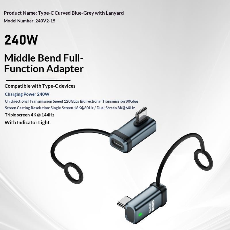 USB4 240W PD 5A Right Angle USB C to Type C Converter Fast Charging Data Sync Adapter for Car Camping Trip Charging