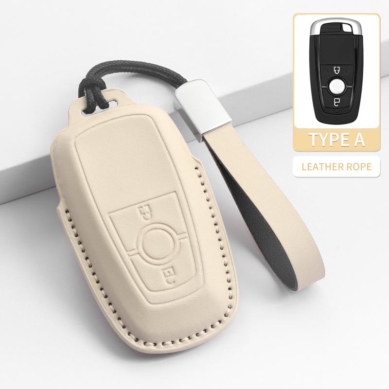 Interior Mouldings Leather Case Cover Car Key Protector Shell Fob Accessories For Ford Raptor F150 Edge Fusion Mustang Explorer