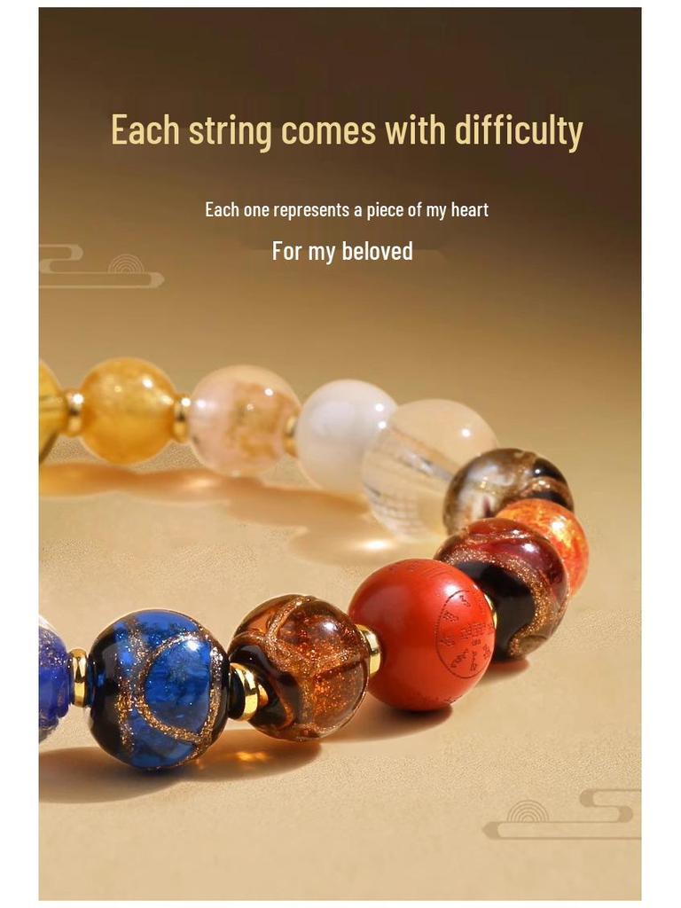 Buddhist Eighteen Bead Hand String with Blessing Tag and Vajra Pestle, Incense Ash Glaze Finish