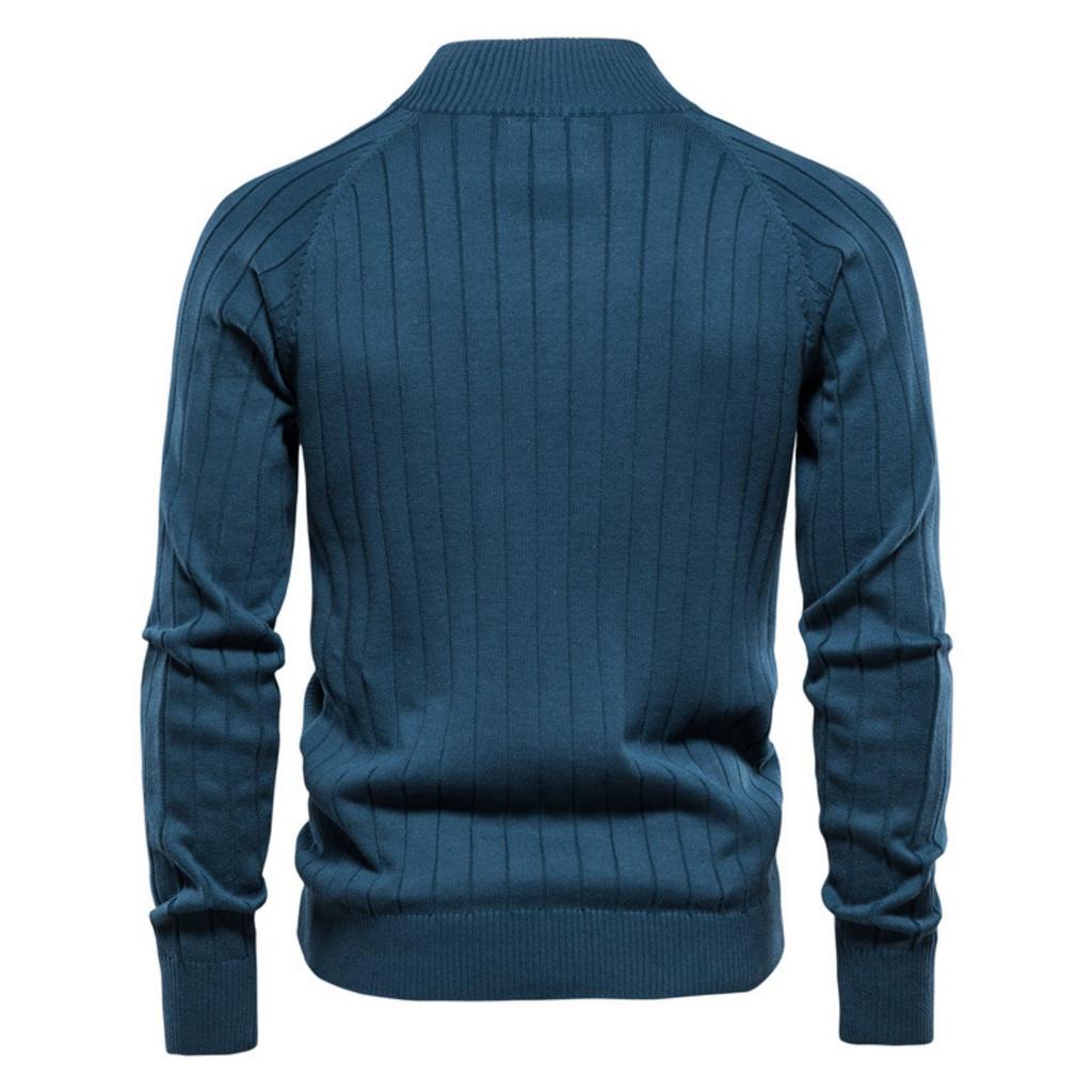 New Men's Pure Color Lapel Jacquard High Neck Knitted Cardigan Autumn Casual Versatile Coat
