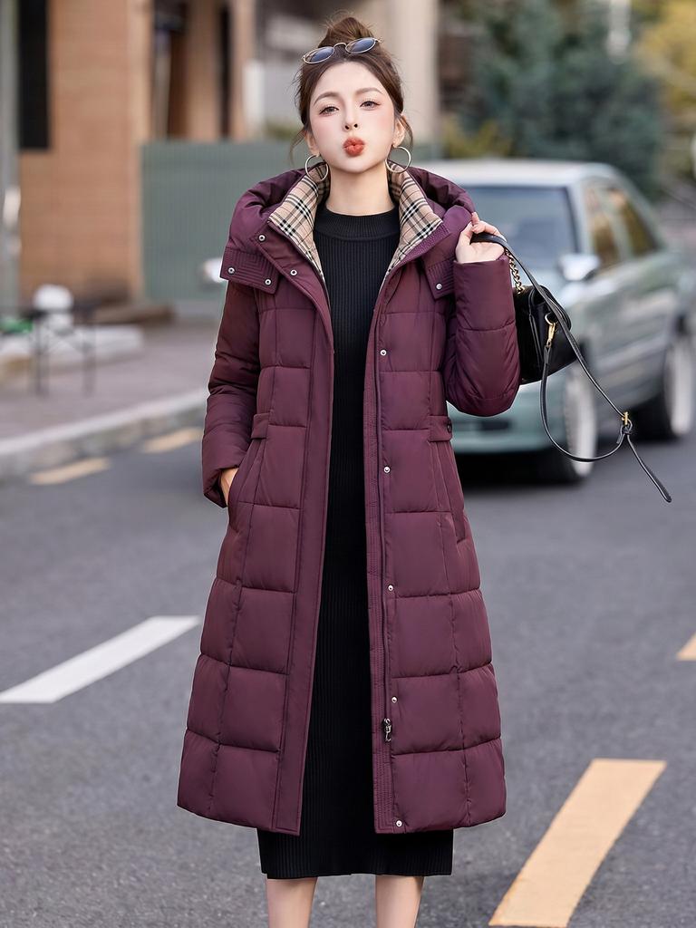 Winter new women's fashion extended down cotton clothes graphene liner detachable sleeve plaid neck cotton coat