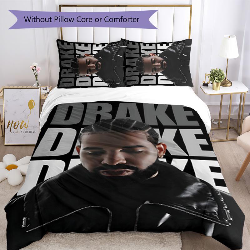Drake 3pcs Bedding Set Duvet Cover Closure Includes 1 Duvet Cover & 2 Pillowcases for All Seasons Bedroom Home Dorm Decor