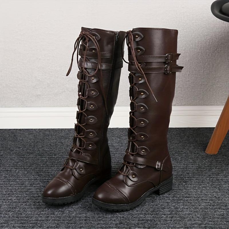 

Round Head Rivet, Belt Buckle, Square Heel Women s Boots, Autumn and Winter New Mid Length Knight Boots 43
