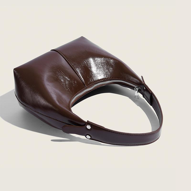 Ancient Shiny Underarm Bag Oil Wax Texture Baguette Bag French Niche Single Shoulder Dumpling Bag Handbag Female
