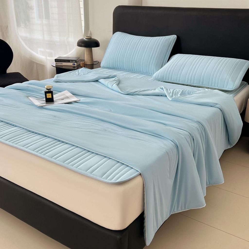 Spandex Ice Silk Cool Touch Bed Mat & Summer Quilt 4-Piece Set