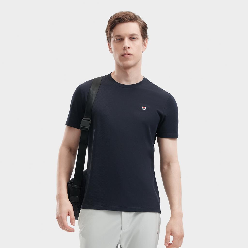 FILA Solid Color Round Neck Thin Short Sleeve T-Shirt Men Tops Legendary-Blue F11M421119FNV