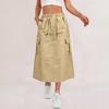Women's Casual Long Cargo Skirt with Drawstring Waist and Pockets Lightweight Comfortable Workwear Style Skirt for Everyday Use