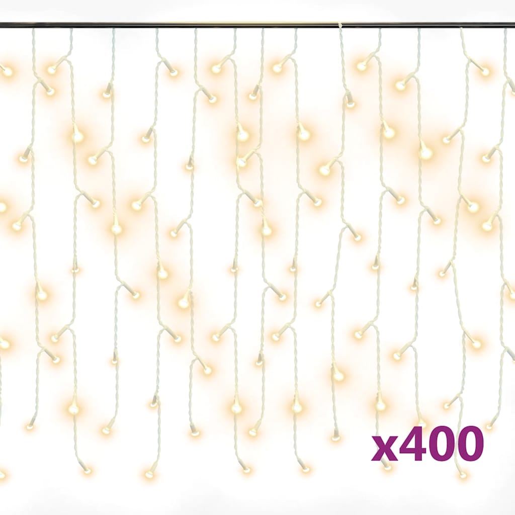 LED Icicle Light Curtain 10 m 400 LEDs Warm White 8 Functions