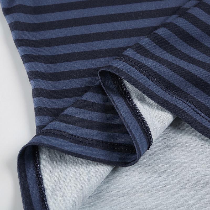 Striped Scoop Neck Slim-fitting T-shirt Women Casual Long Sleeves Button Crop Pullover Sexy Versatile Bottoming Top