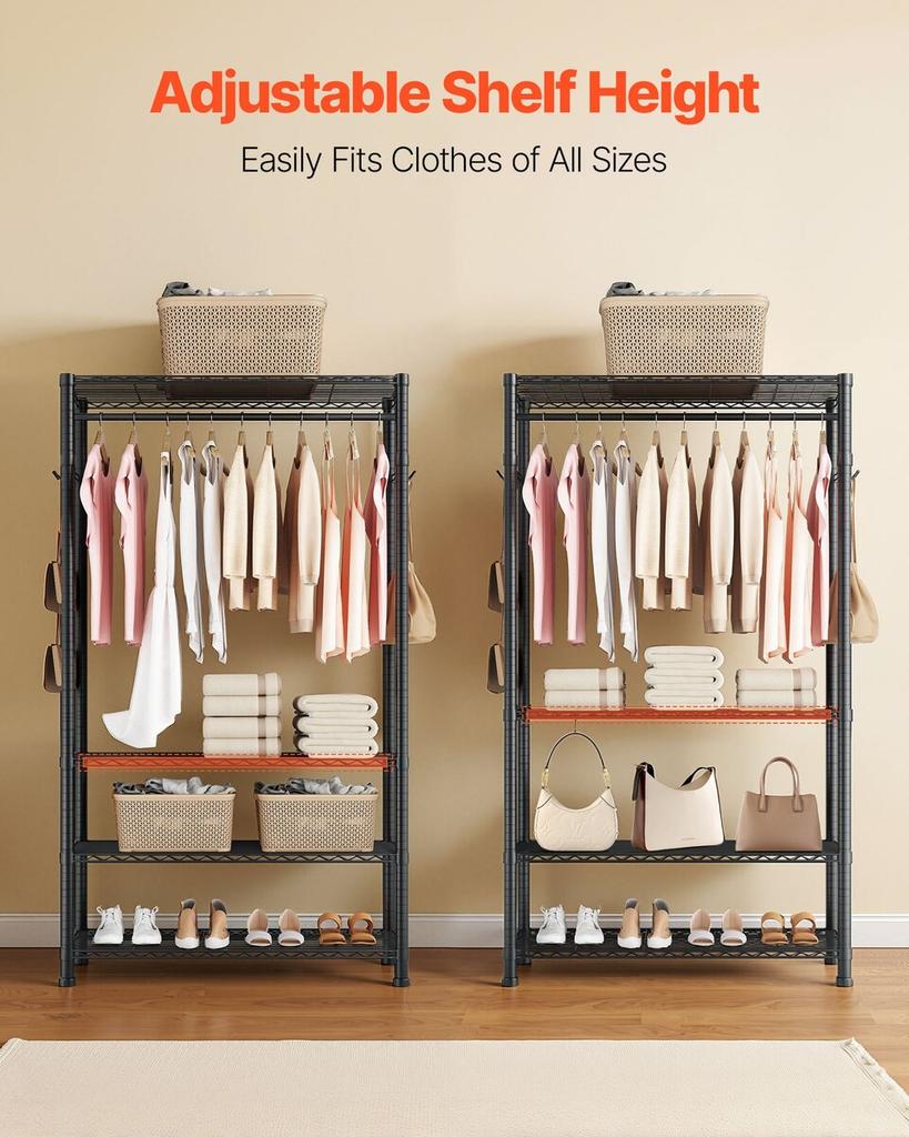 Clothing Garment Rack, Heavy Duty Clothing Garment Rack, 4 Adjustable Tiers Clothing Racks with Carbon Steel, 227 kg Load Capacity Closet Wardrobe for
