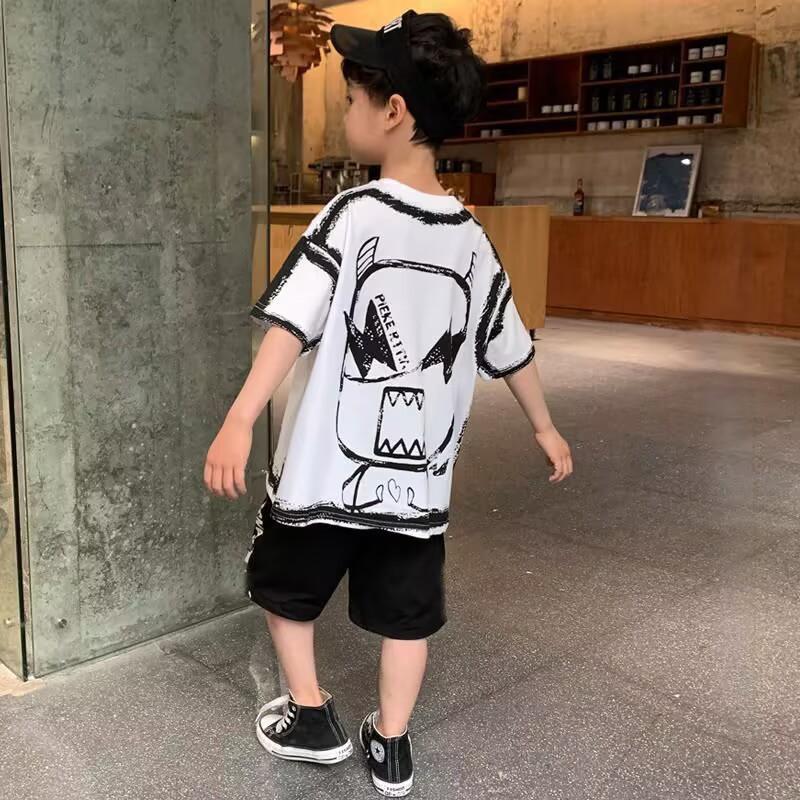 

Boys Spring Summer Casual Cotton Contrast Alphabet Graffiti T-Shirt Top+Shorts Pant 2 Pieces Set School Kids Tracksuit Child 110