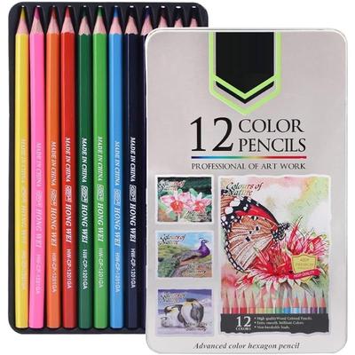 Corslet 12 Shades Color Pencil Set Hexagonal Colour Pencils Set With Iron Box Pencil Colours For Painting Coloring Penci