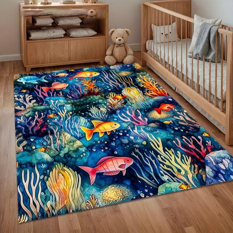 Rajzfilmes Színes Halraj Szőnyeg Óceán Otthoni Dekoráció Csúszásmentes Padlószőnyeg Hálószoba Nappali 120x160cm-Felt