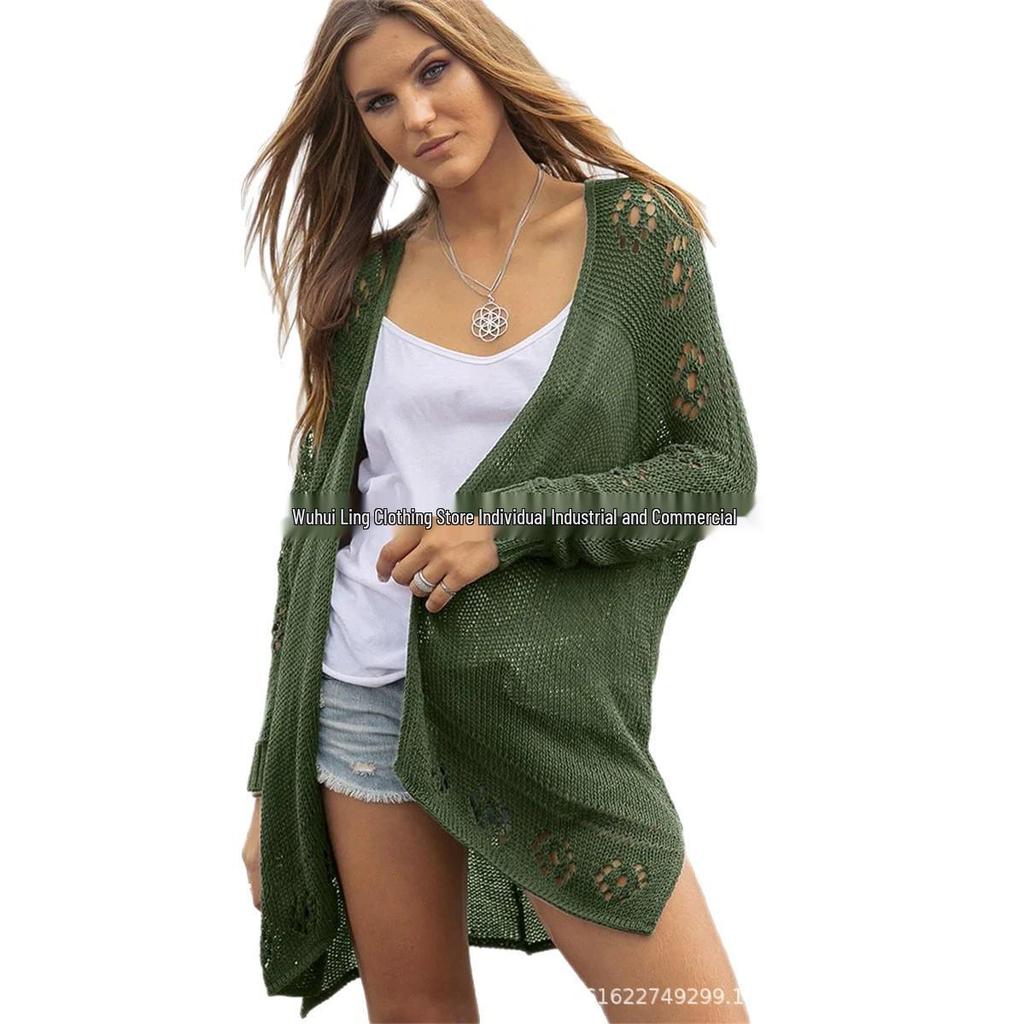 2026 European & American Fashion Women's Long Sleeve Hollow Knit Cardigan