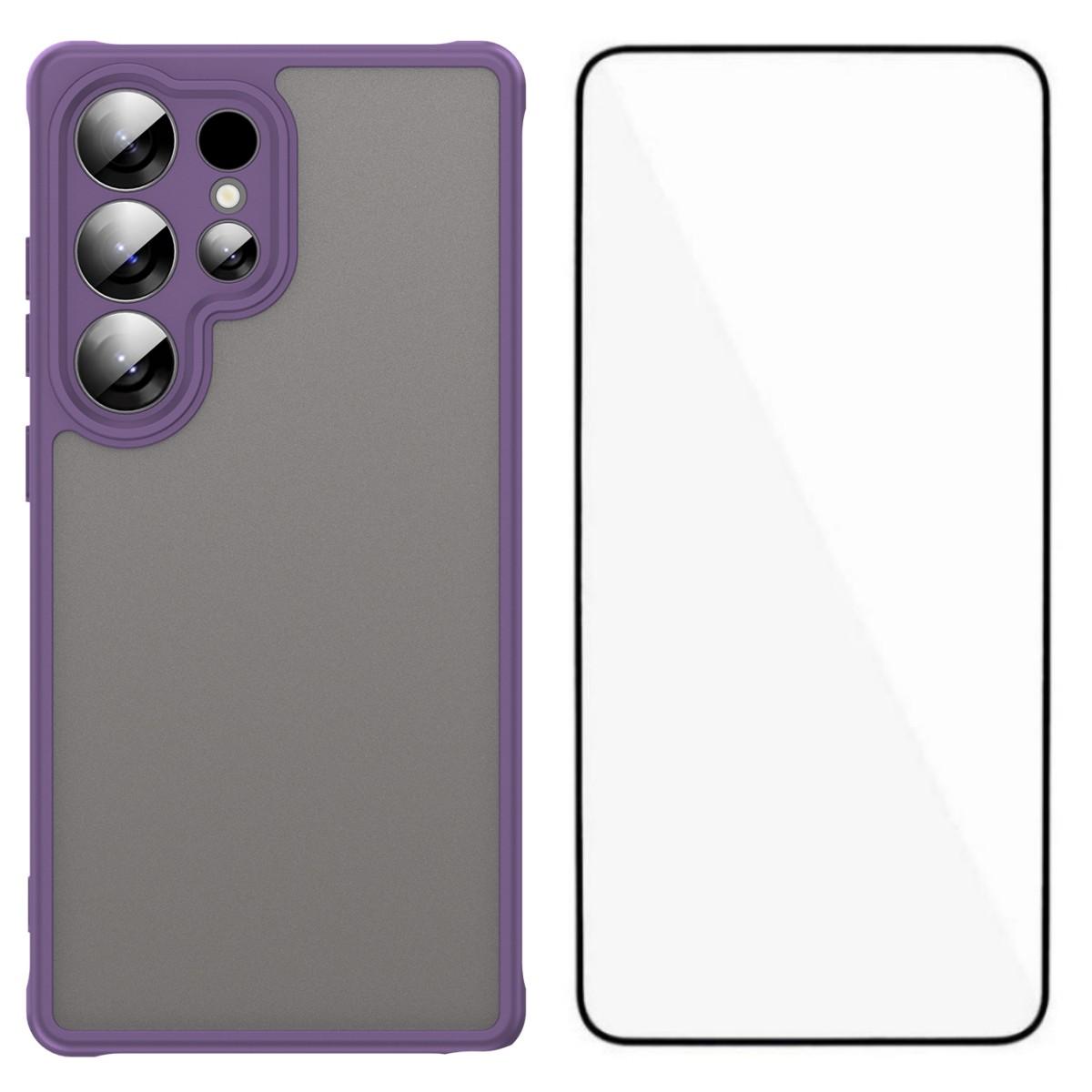 

For Samsung Galaxy S25 Ultra Case with Screen Film WANLONFENG FD Series Skin Touch TPU PC Phone Back Cover Purple